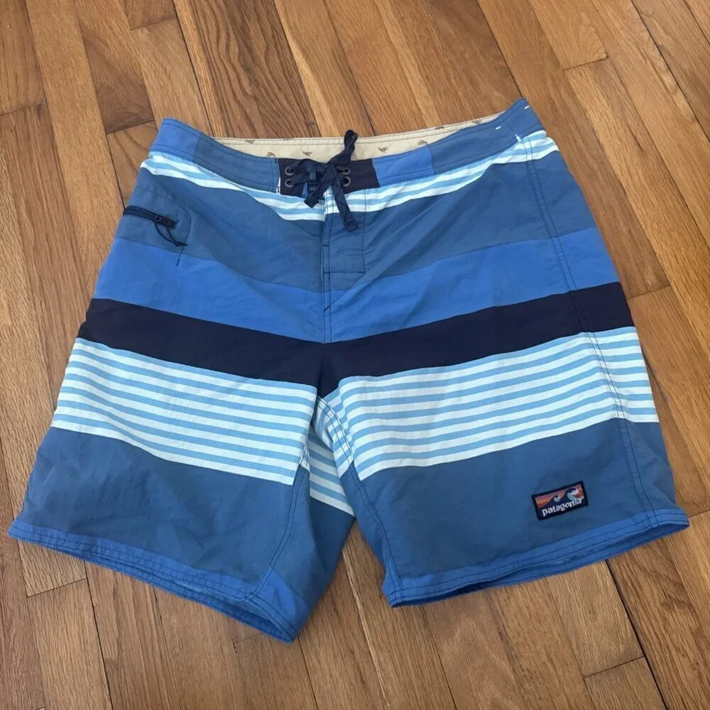 Patagonia Baggies Shorts Men's Blue Striped Swim Trunks Size 34